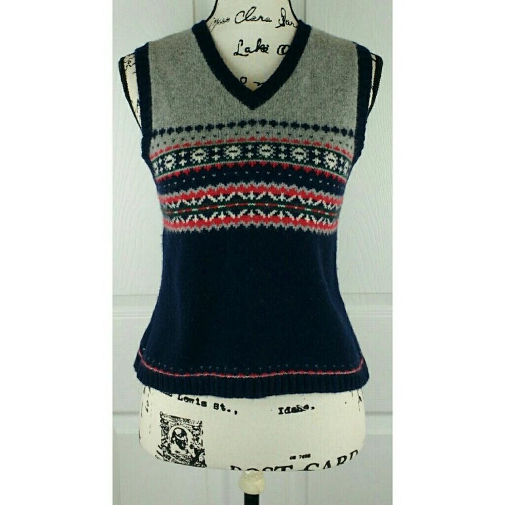 B. Moss lambswool gray, navy & red sweater vest